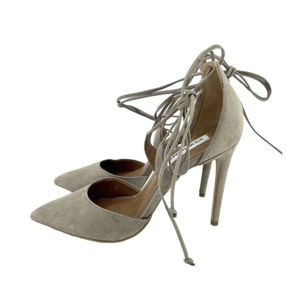 Steve Madden Raela Taupe Suede Leather Ankle Wrap Stiletto Heels 9 New